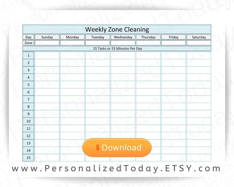 printable sunday start weekly zone cleaning calendar write