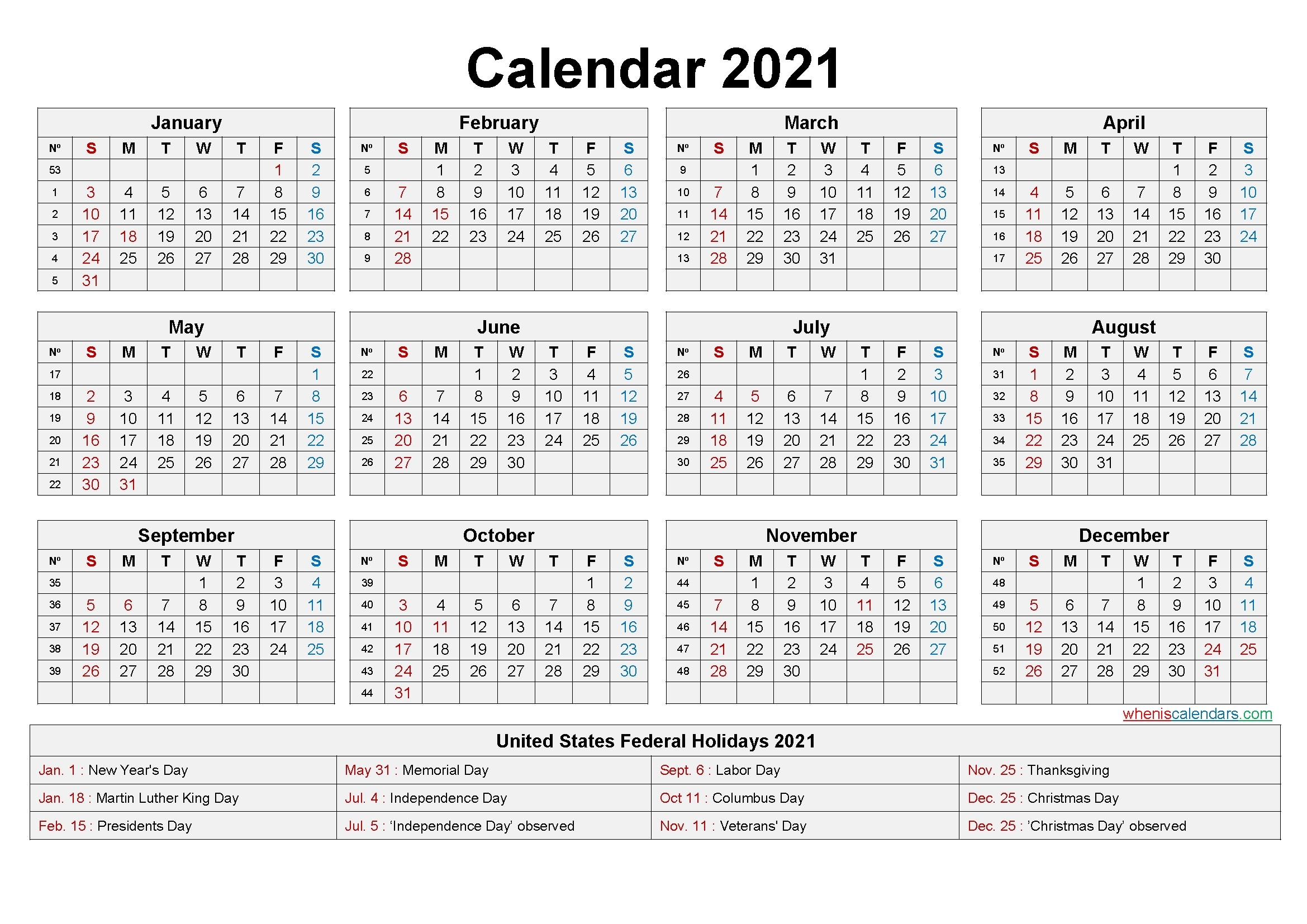 printable vacation calendar for 2021 | calendar template
