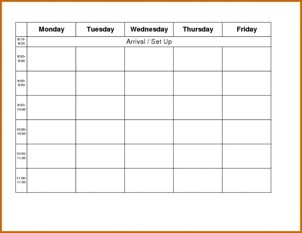 Printable Weekly Calendar Monday Thru Friday | Example