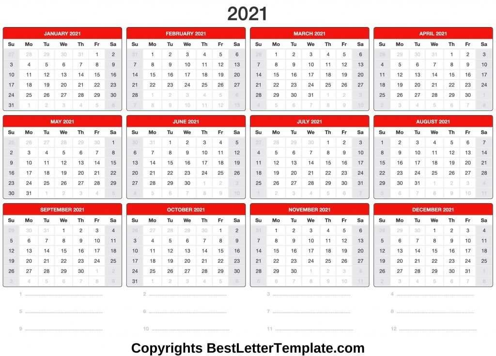 Printable Yearly 2021 Calendar Template In Pdf, Word & Excel