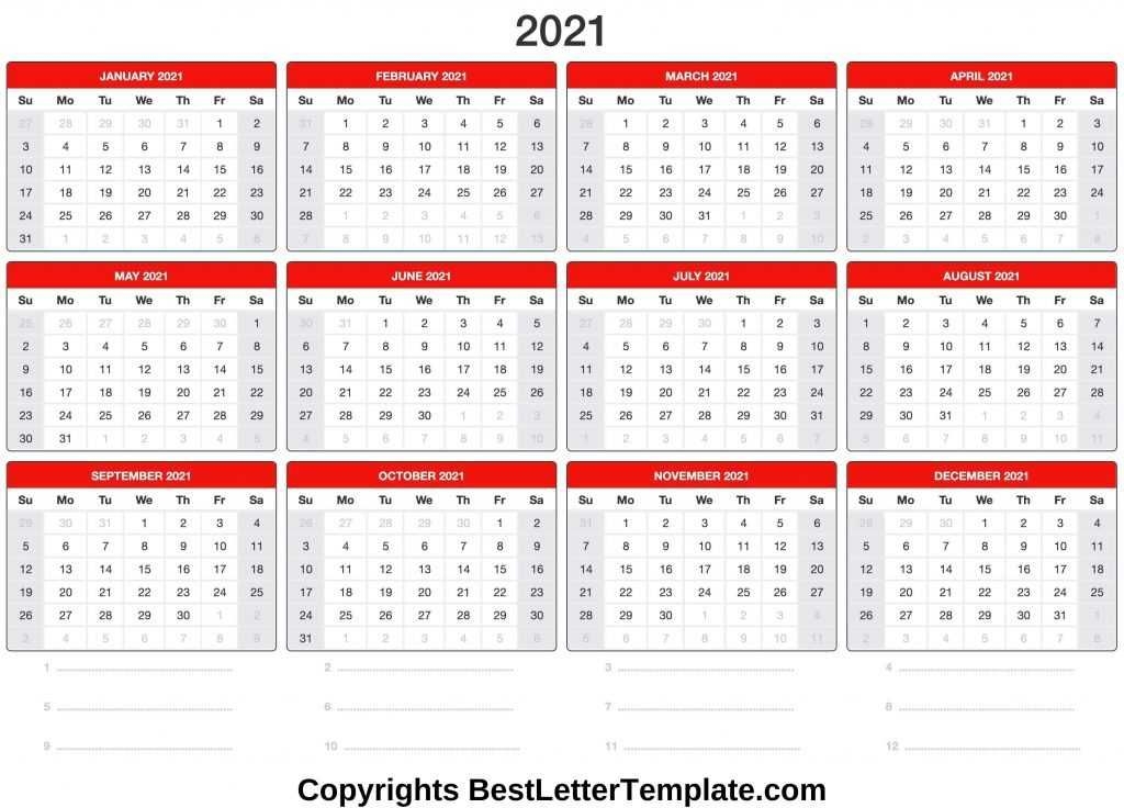 printable yearly 2021 calendar template in pdf, word &amp; excel