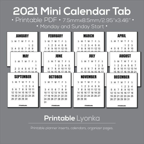 Renew 2021 2022 Mini Calendar Tab/size 2 95 X 3 35 | Etsy