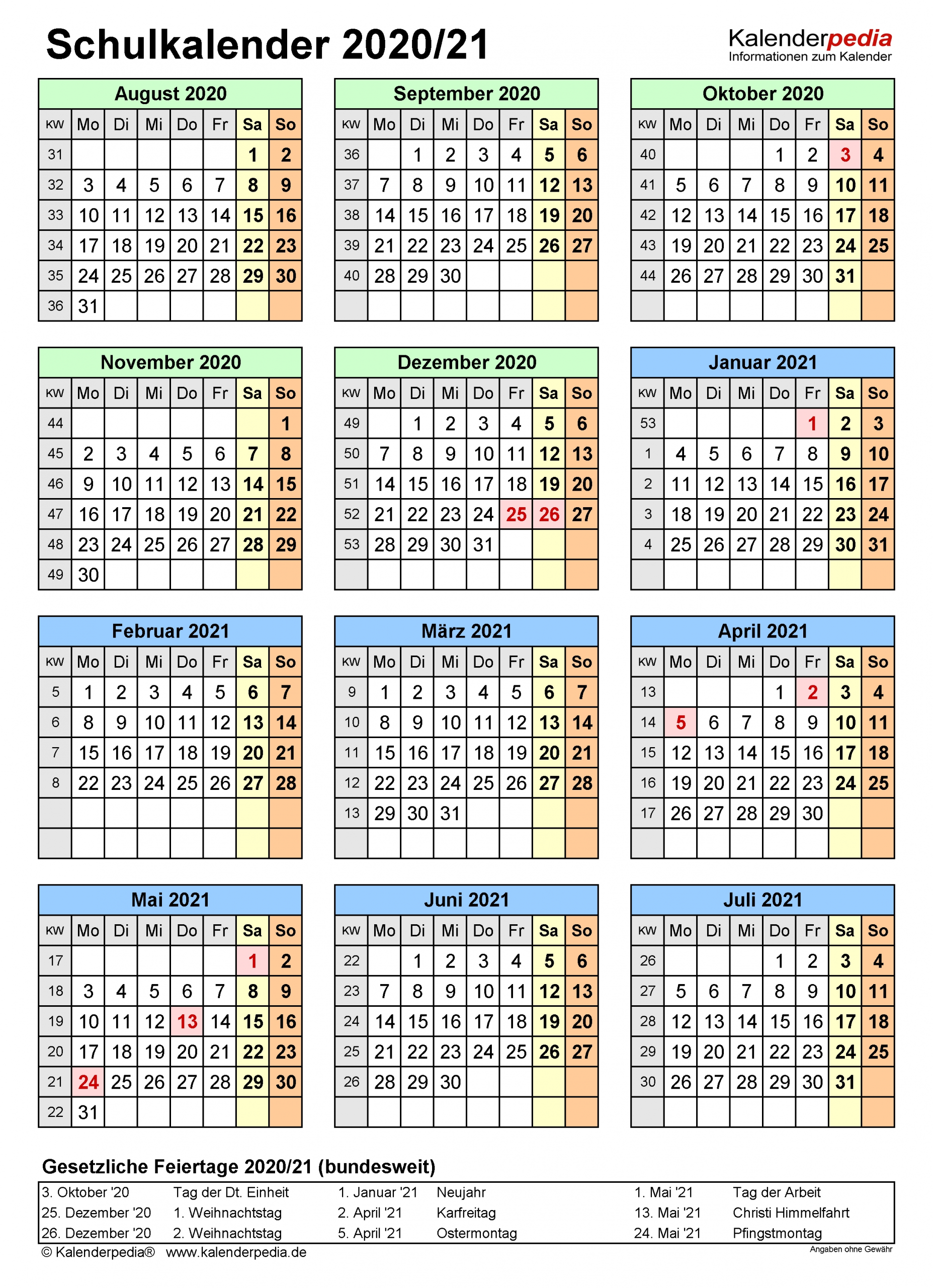 schulkalender 2020 kalenderpedia 2021 bayern / kalender