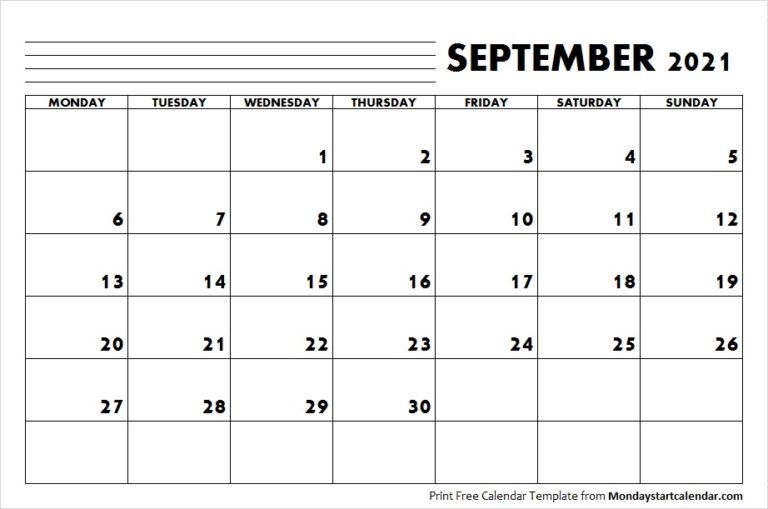 september 2021 calendar monday start | september month