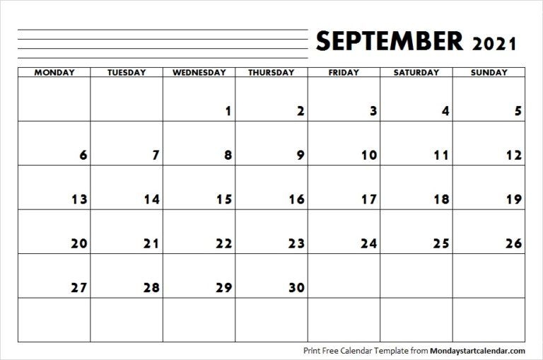 September 2021 Calendar Monday Start | September Month