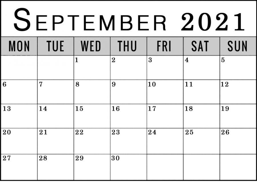 September 2021 Calendar Monday Start To Sunday Blank Free