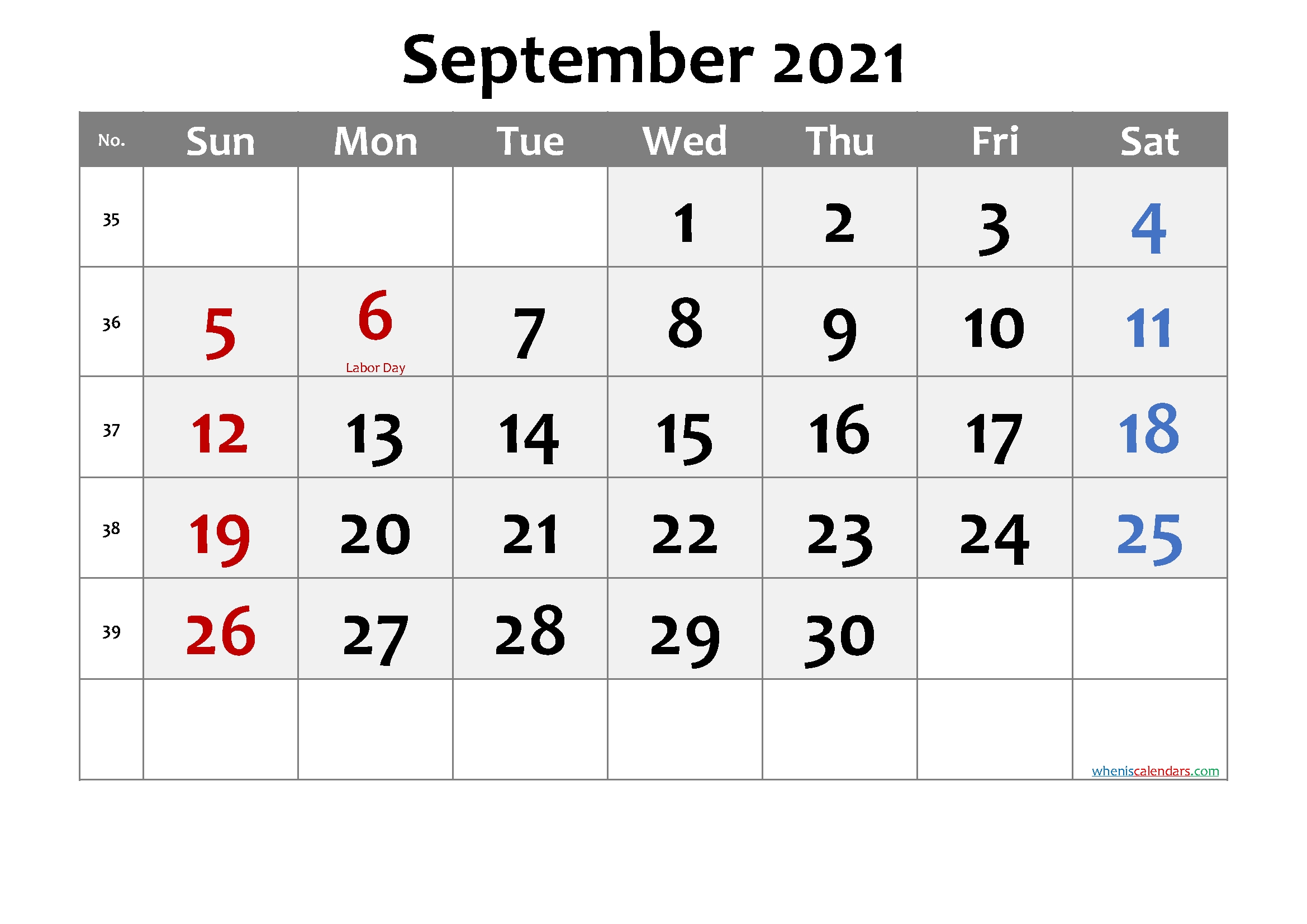 September Calendar 2021 Labor Day | Printable March