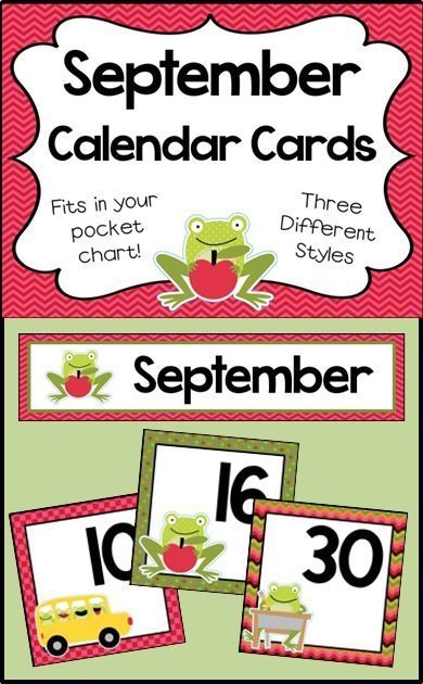 September Calendar Numbers Monthly Calendar Cards Set