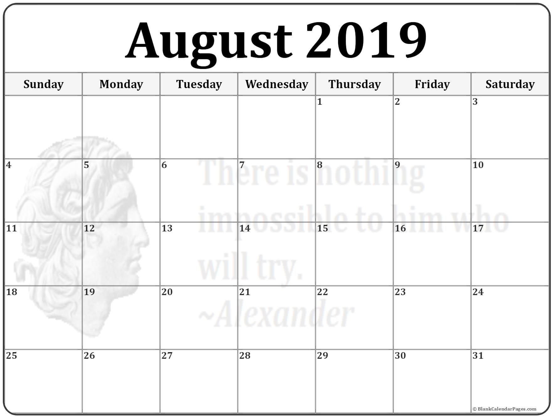 Take 2019 August Calendar Lots Of Writing Space | Calendar