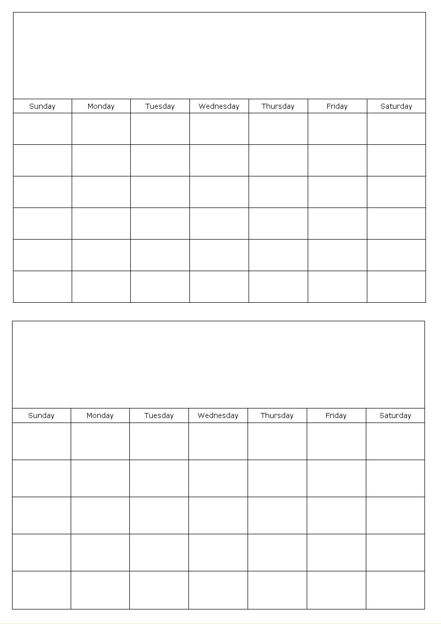 Two Months On A Page Blank Calendar Template