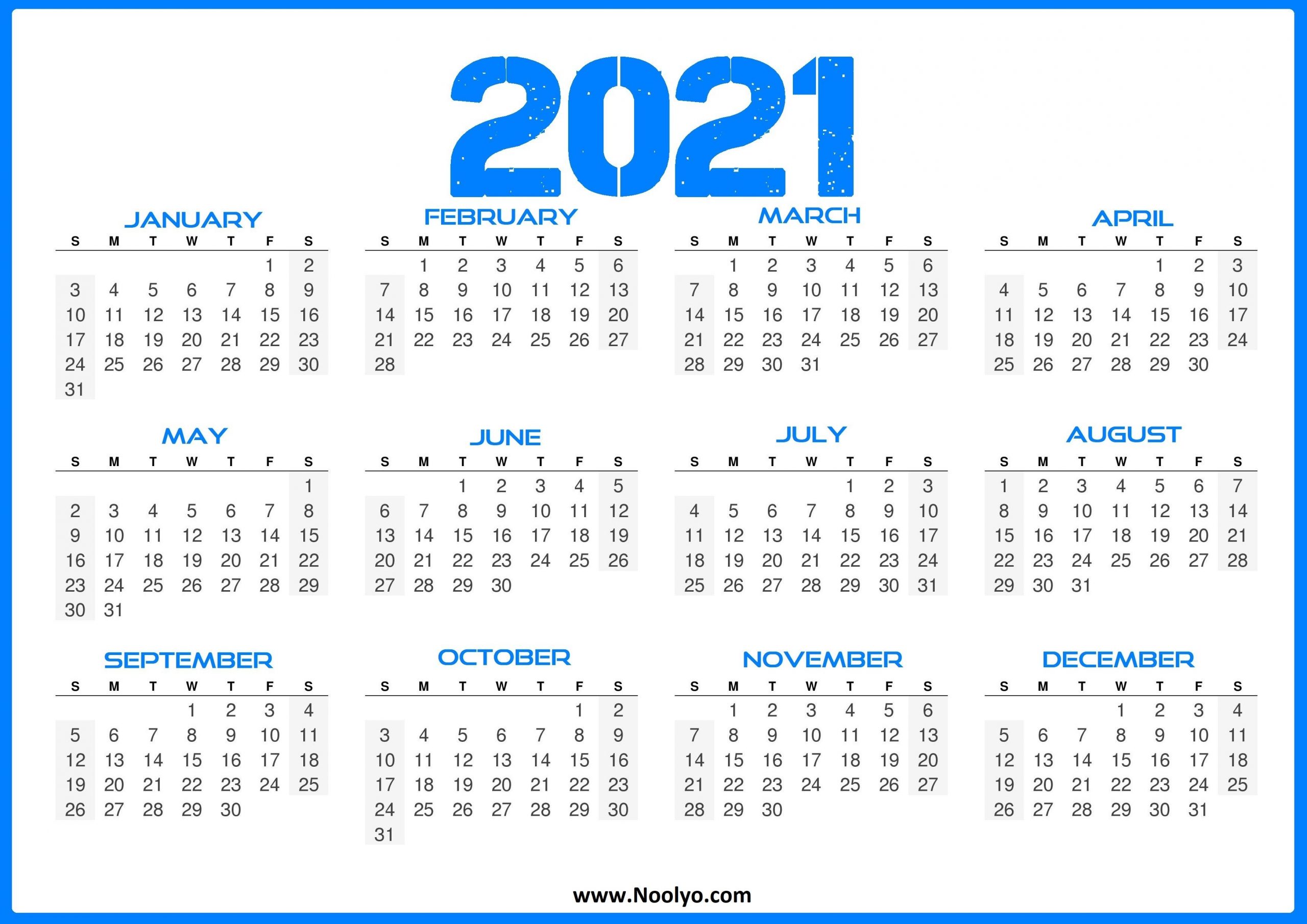 Us 2021 Calendar Printable One Page Noolyo