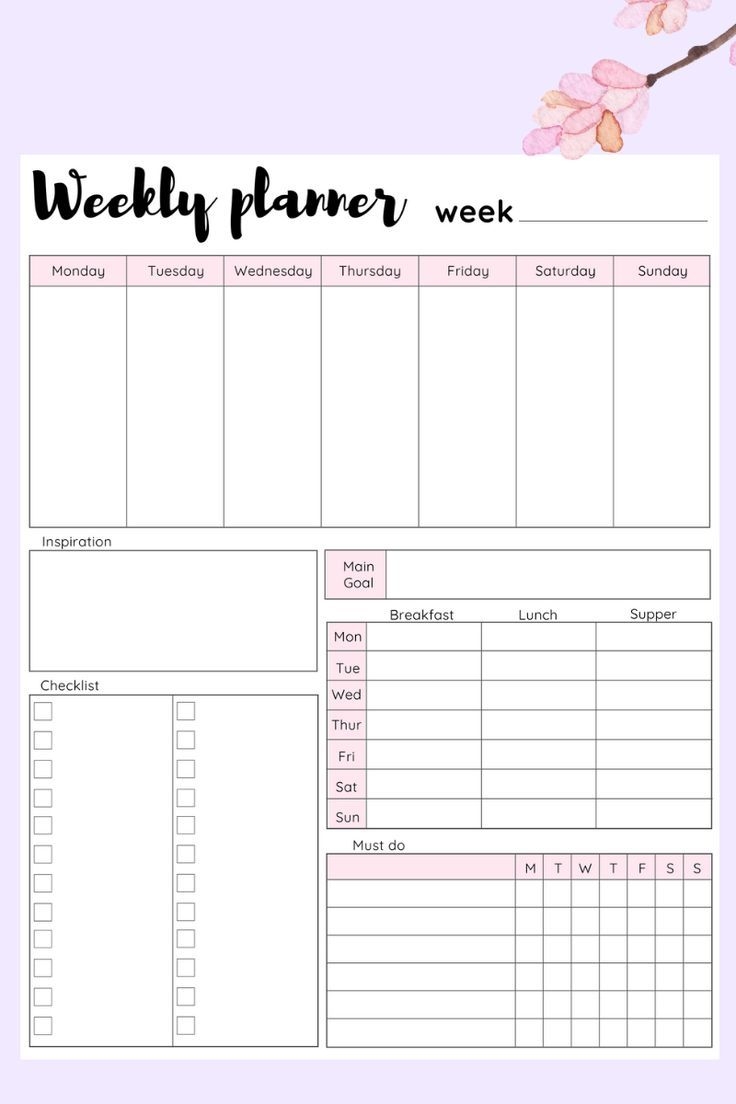 Week At A Glance Printable Fillable Weekly Agenda Editable