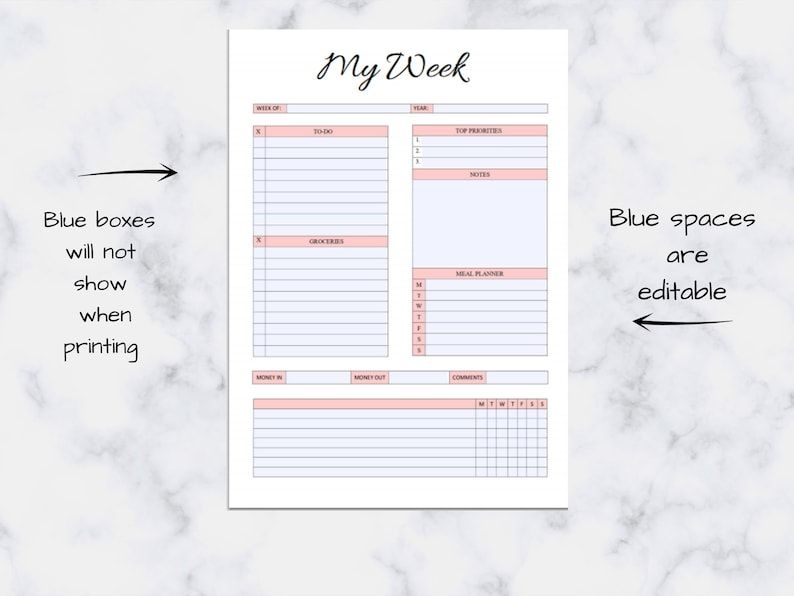 week at a glance printable weekly planner printable week