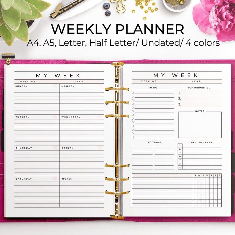 Week At A Glance Printable Weekly Planner Undated Week On