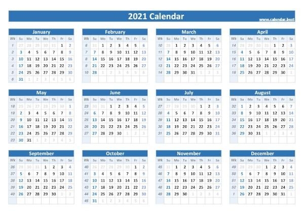 week numbers for 2021 : list and calendar calendar best