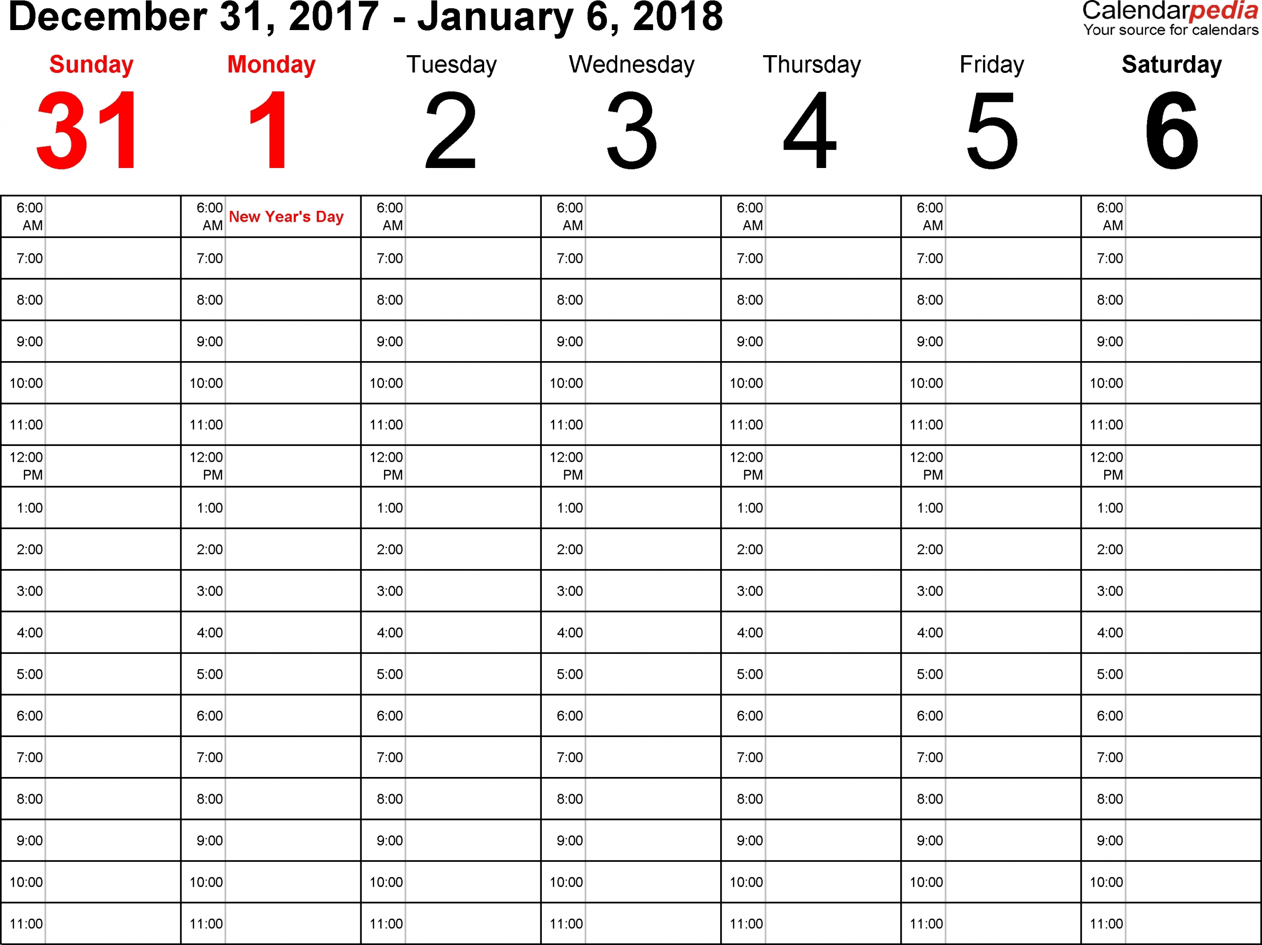 Weekly Calendar Template With Time Slots Calendar