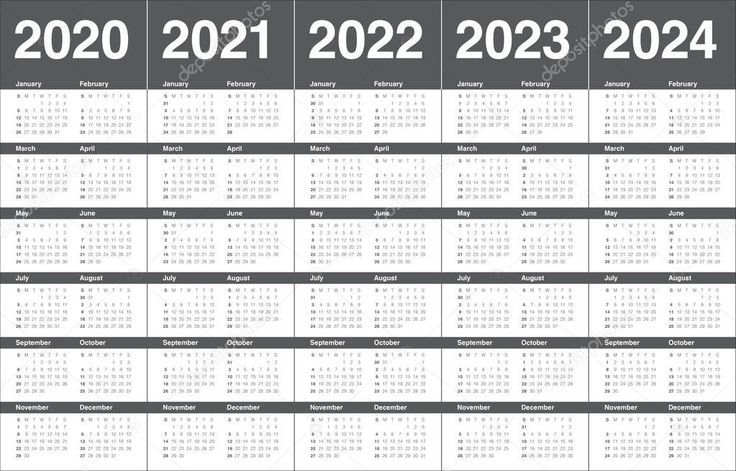 Year 2020 2021 2022 2023 2024 Calendar Vector Design
