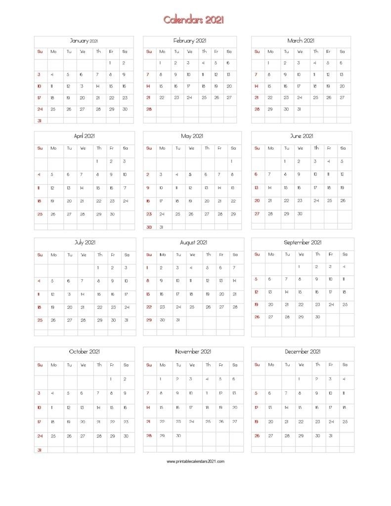 year 2021 calendar printable one page | ten free printable