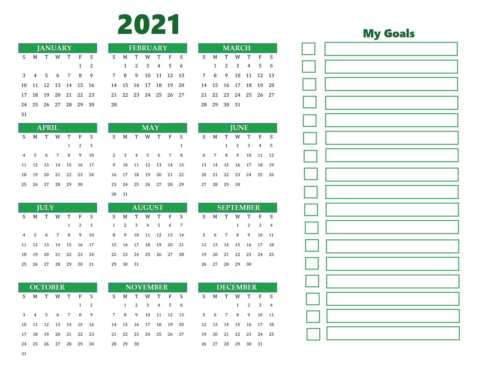 year at a glance calendar 2021 free printable | free