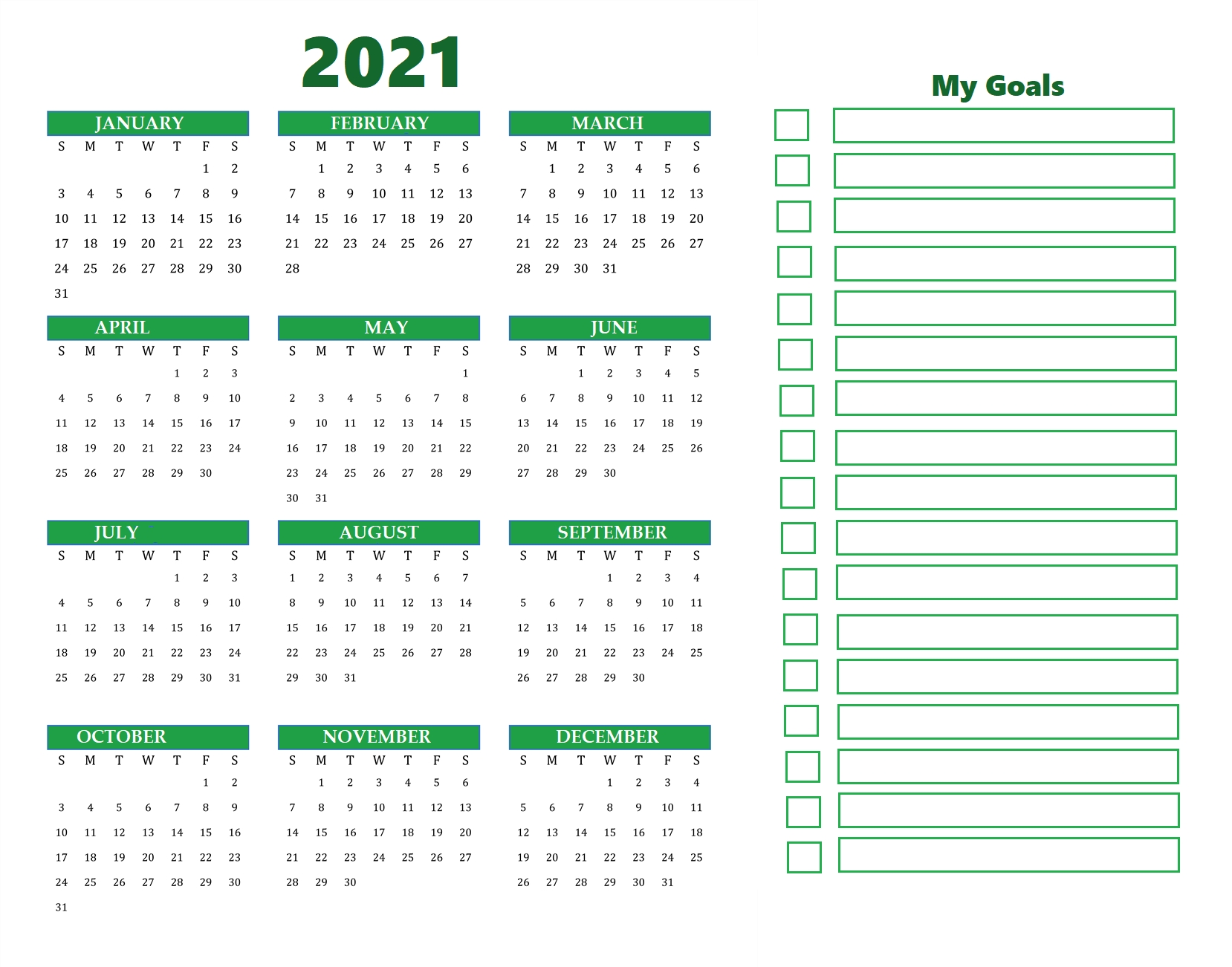 Year At A Glance Calendar 2021 Free Printable | Free