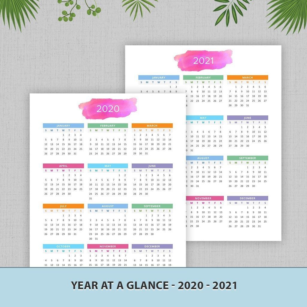 Year At A Glance Yearly Calendar 2020 2021 #