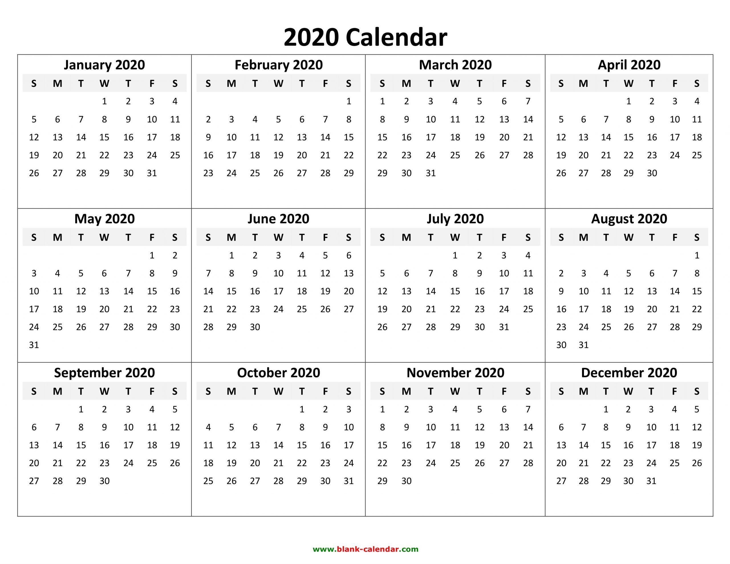 yearly calendar 2020 | free download and print