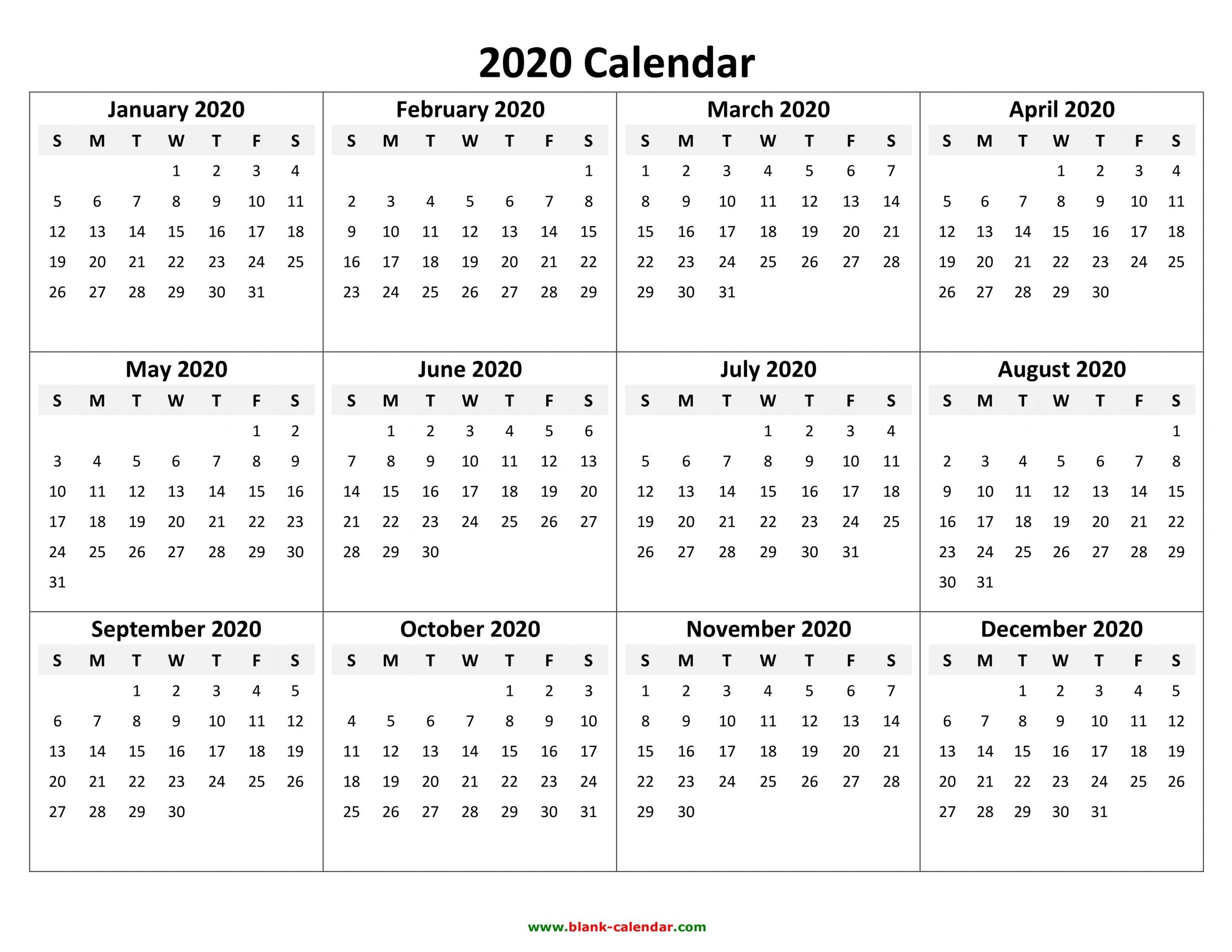 Yearly Calendar 2020 | Free Download And Print