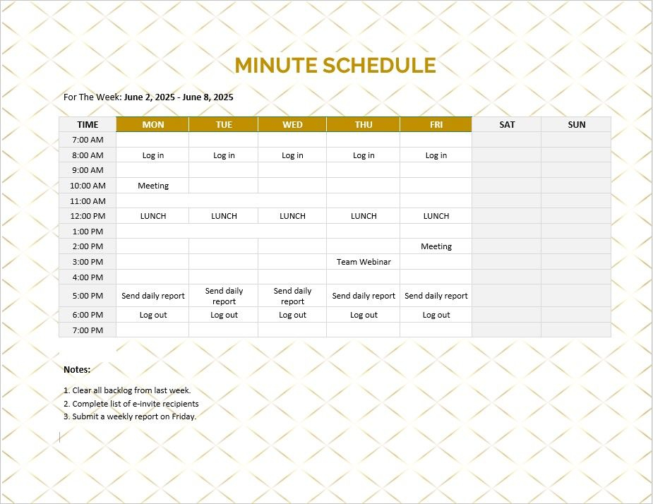 10 Minute Schedule Template Sample | Template Business