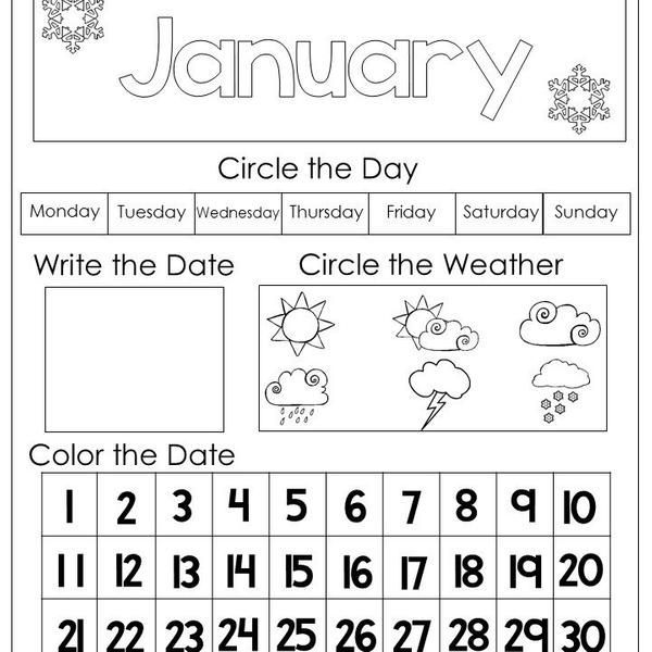 12 printable preschool calendar worksheet pages month day