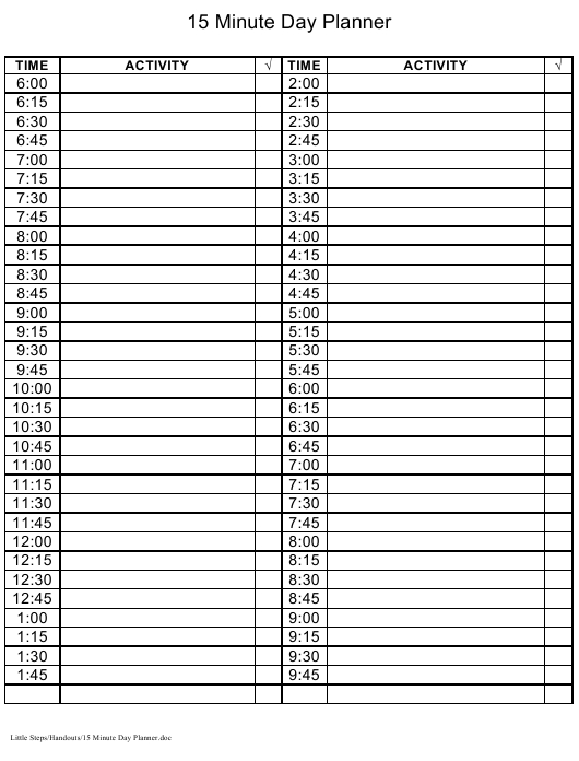 15 Minute Day Planner Template Download Printable Pdf