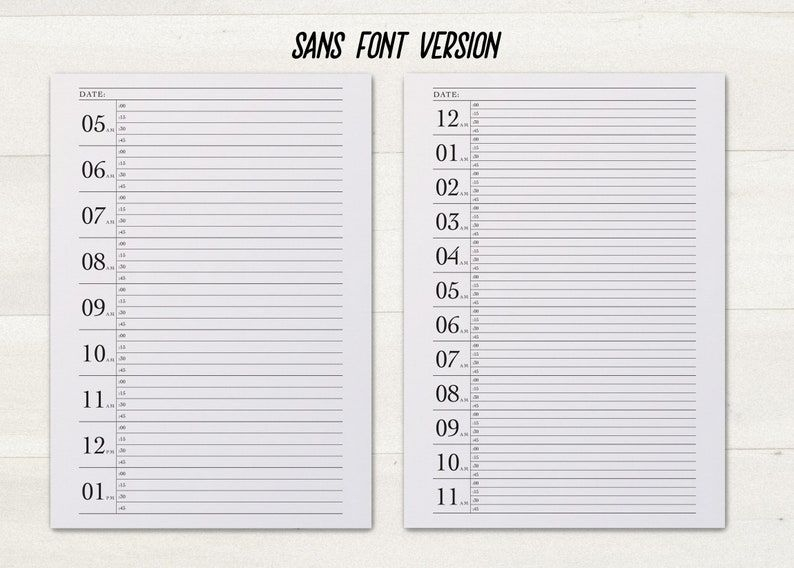 15 minute increment schedule large size number sheet