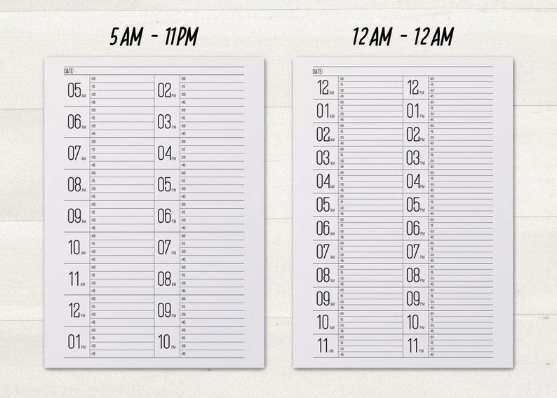 15 Minute Increment Schedule Large Size Number Sheet