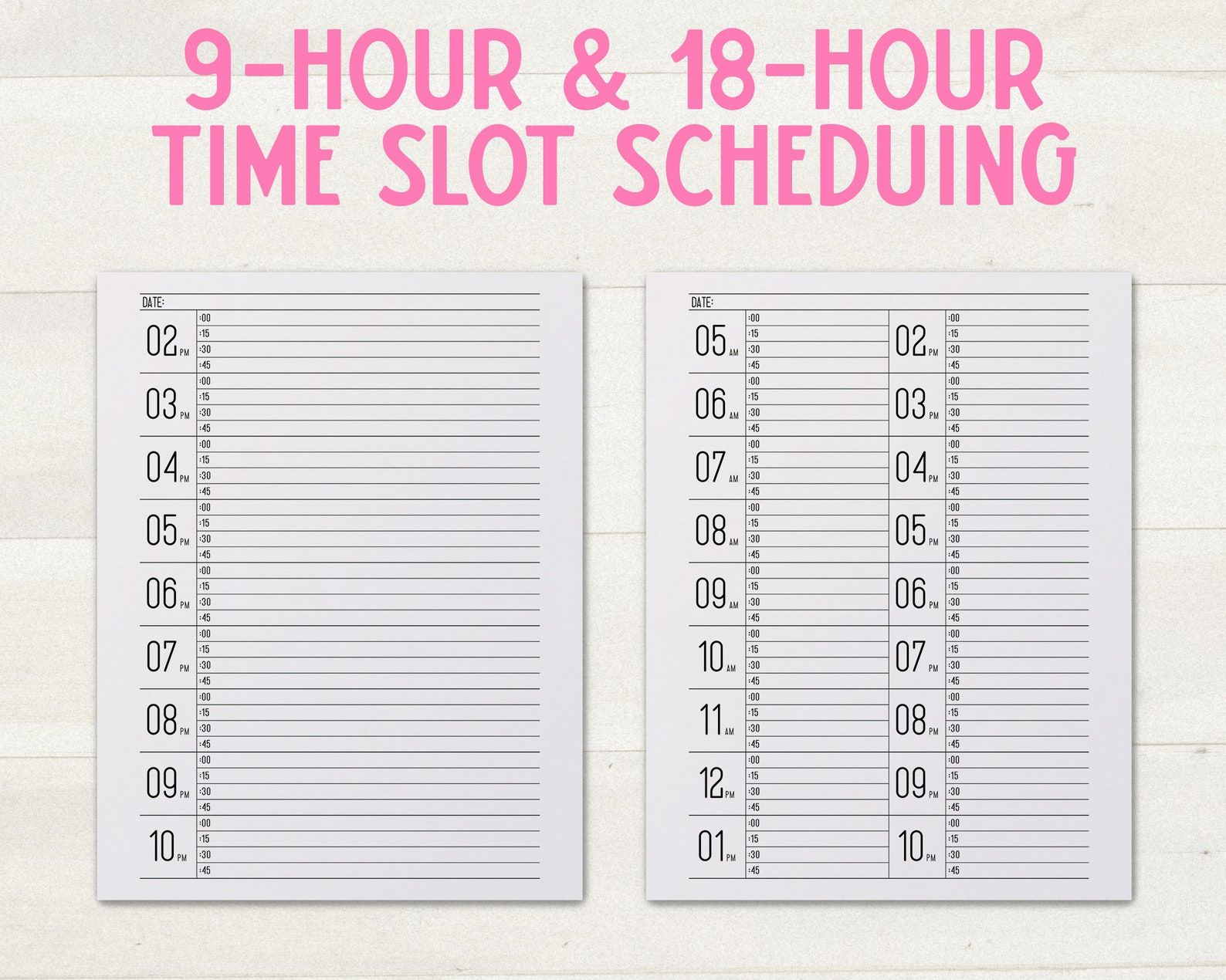 15 Minute Increment Schedule Sheet Large Size Number