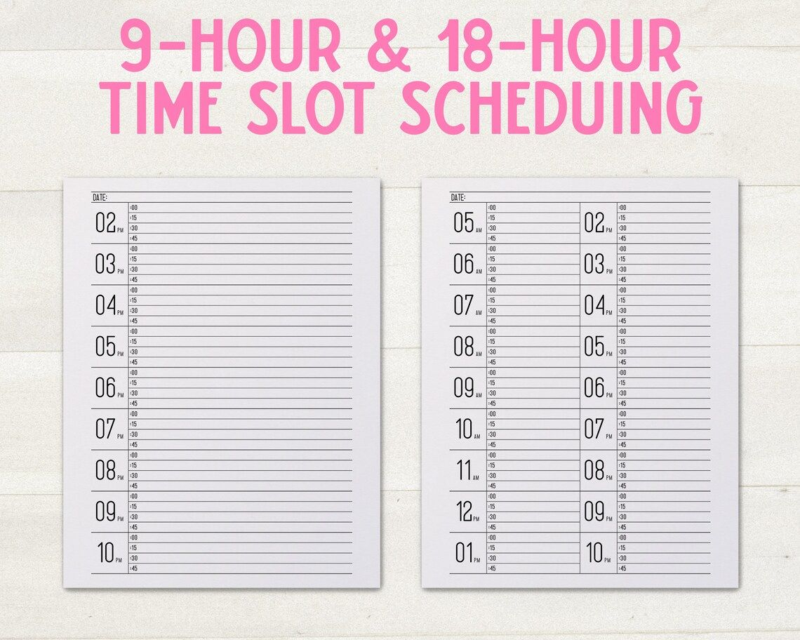 15 Minute Increment Schedule Sheet Large Size Number