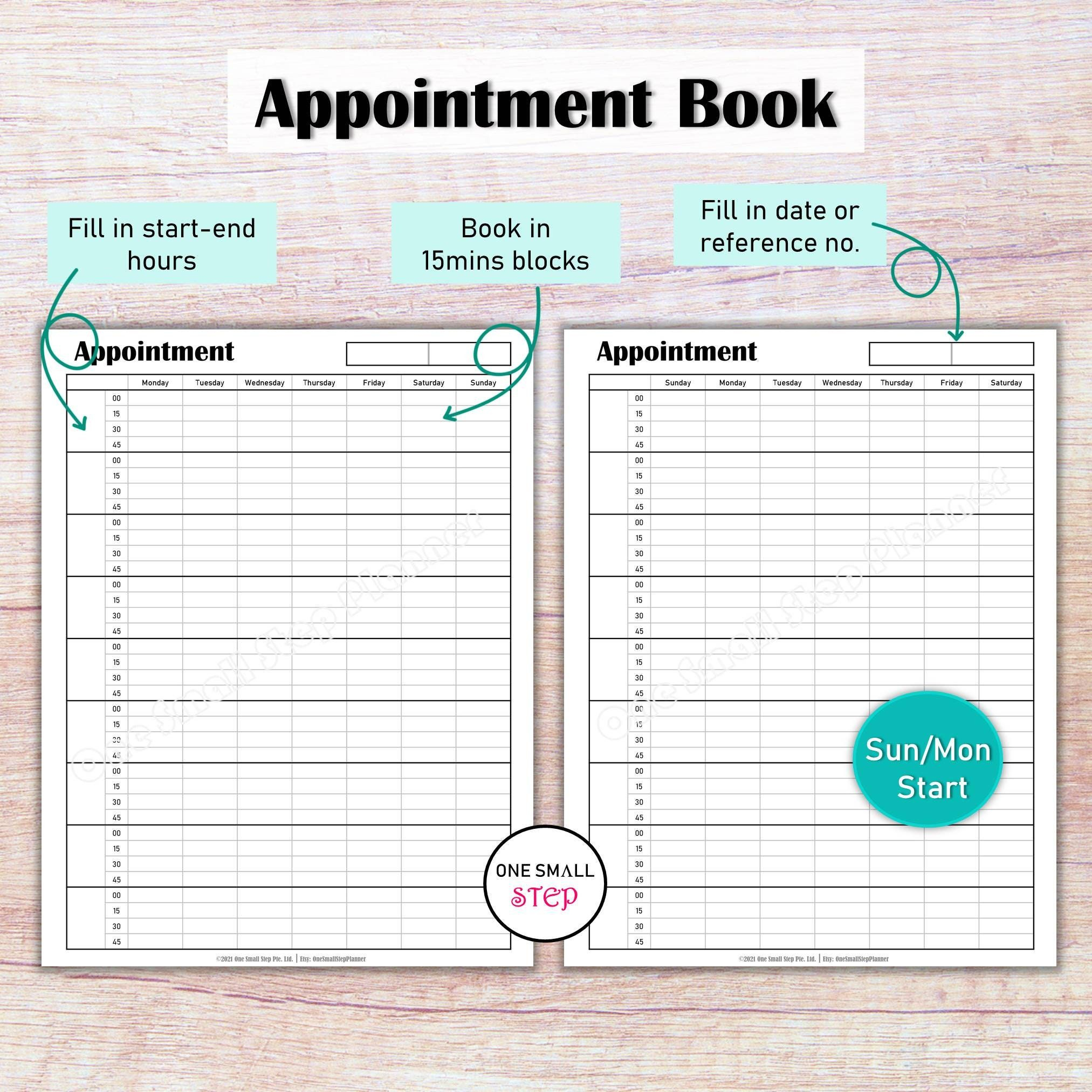 15 Minute Planner Appointment Book Esthetician Therapist