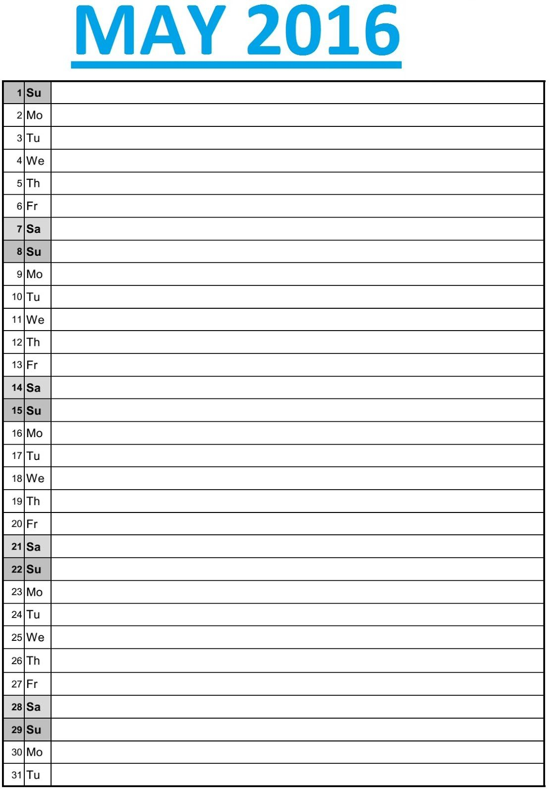 2 blank calendars for may 2016 with us flag and notes