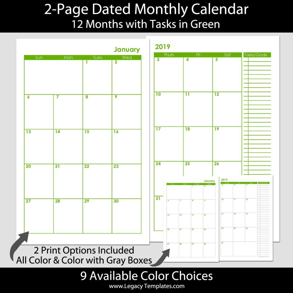 2 Page Dated Monthly Calendar In Green 5 5 X 8 5 | Legacy