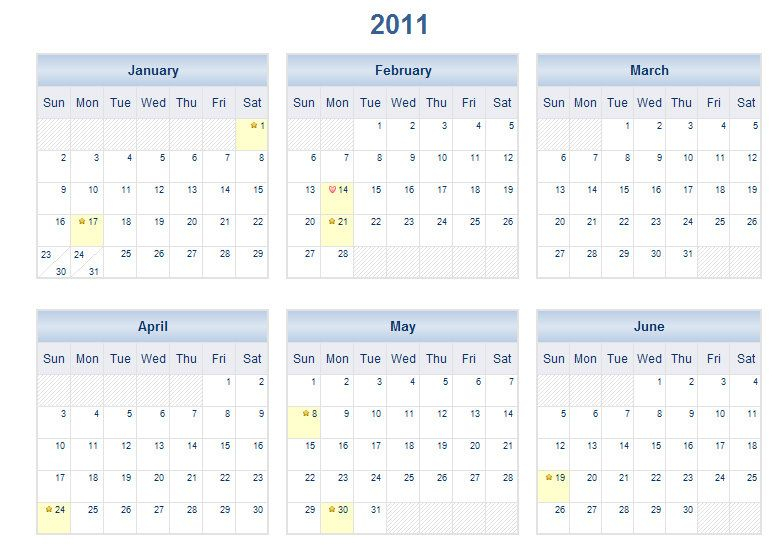 2011 Printable One Page Excel Calendar Template | 2011 One