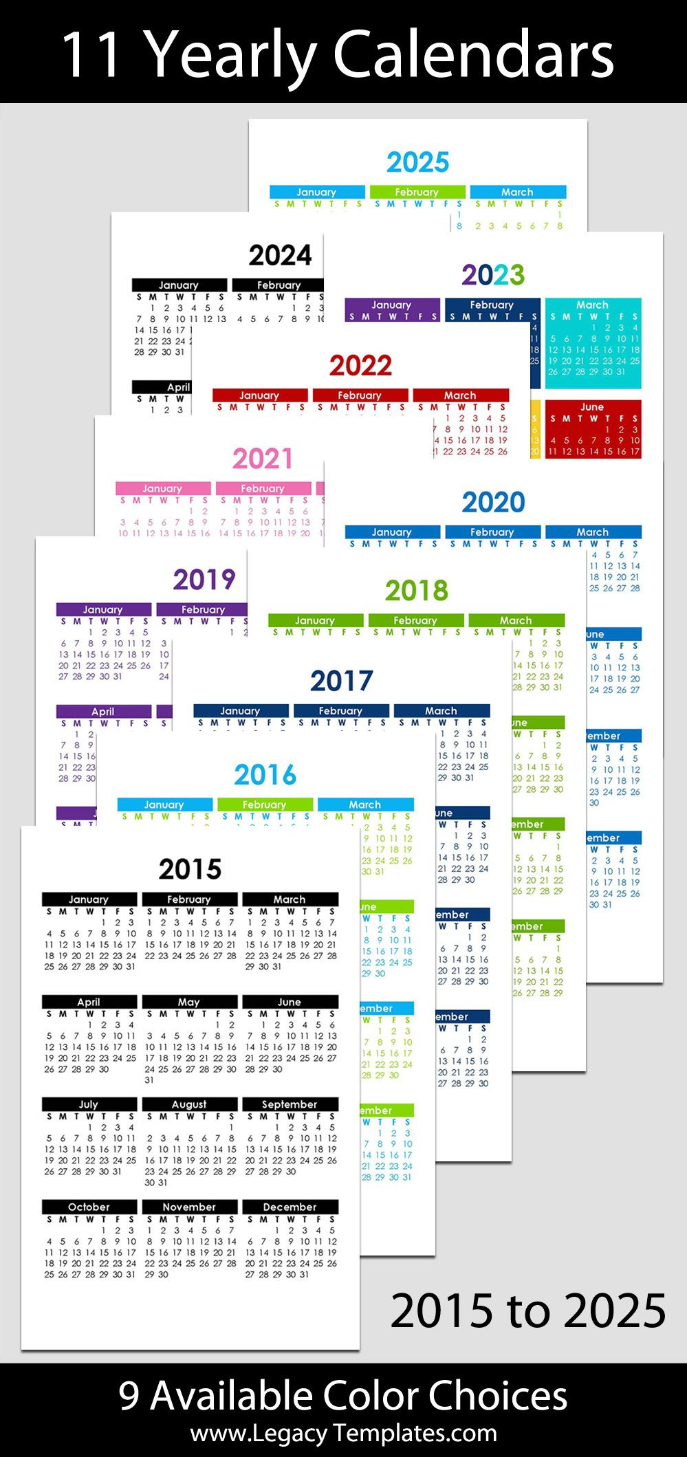 2015 &amp; 2025 yearly calendar 5 1/2&quot; x 8 1/2&quot; | legacy