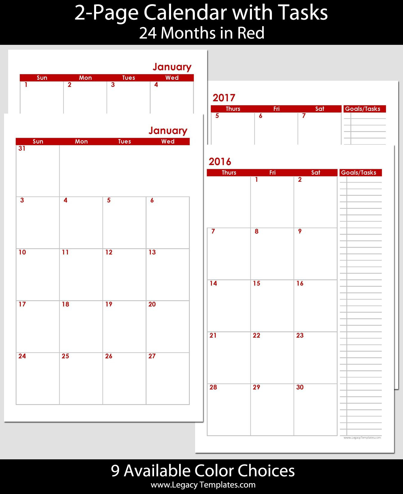 2016 &amp; 2017 24 months 2 page calendar half size