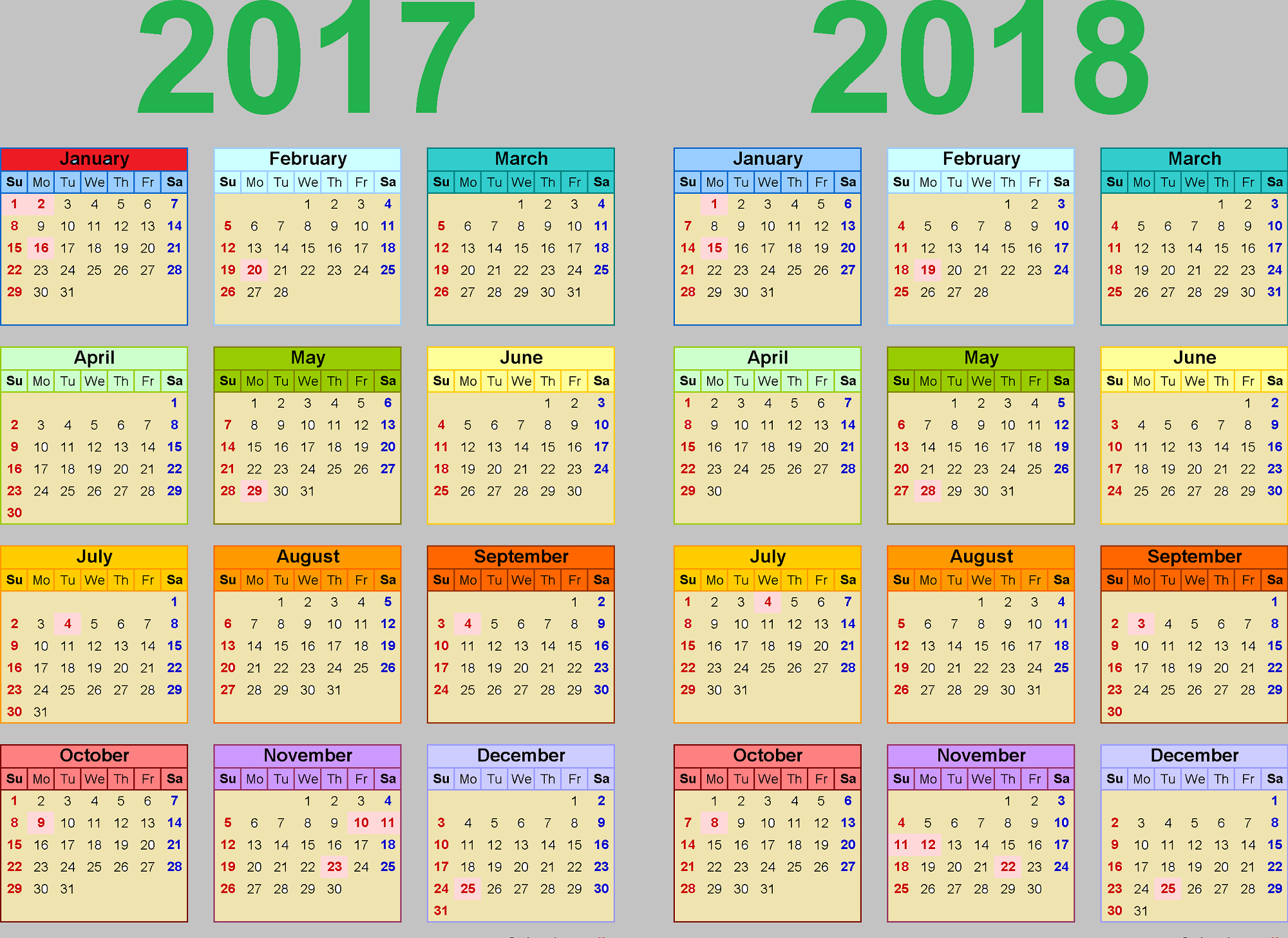 2017 2018 Printable Calendars | Activity Shelter