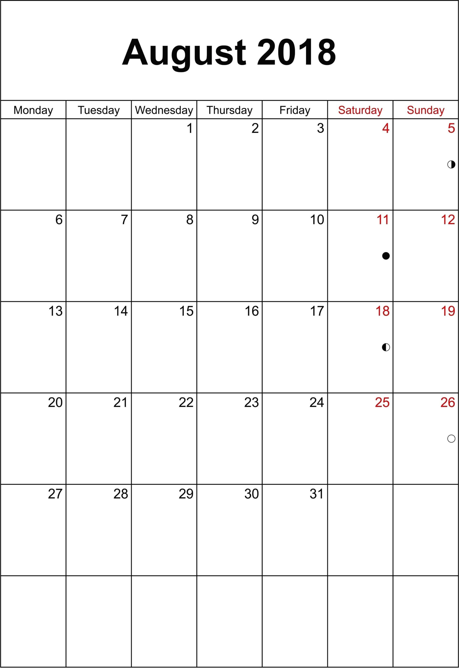 2018 august calendar vertical | calendar template, blank