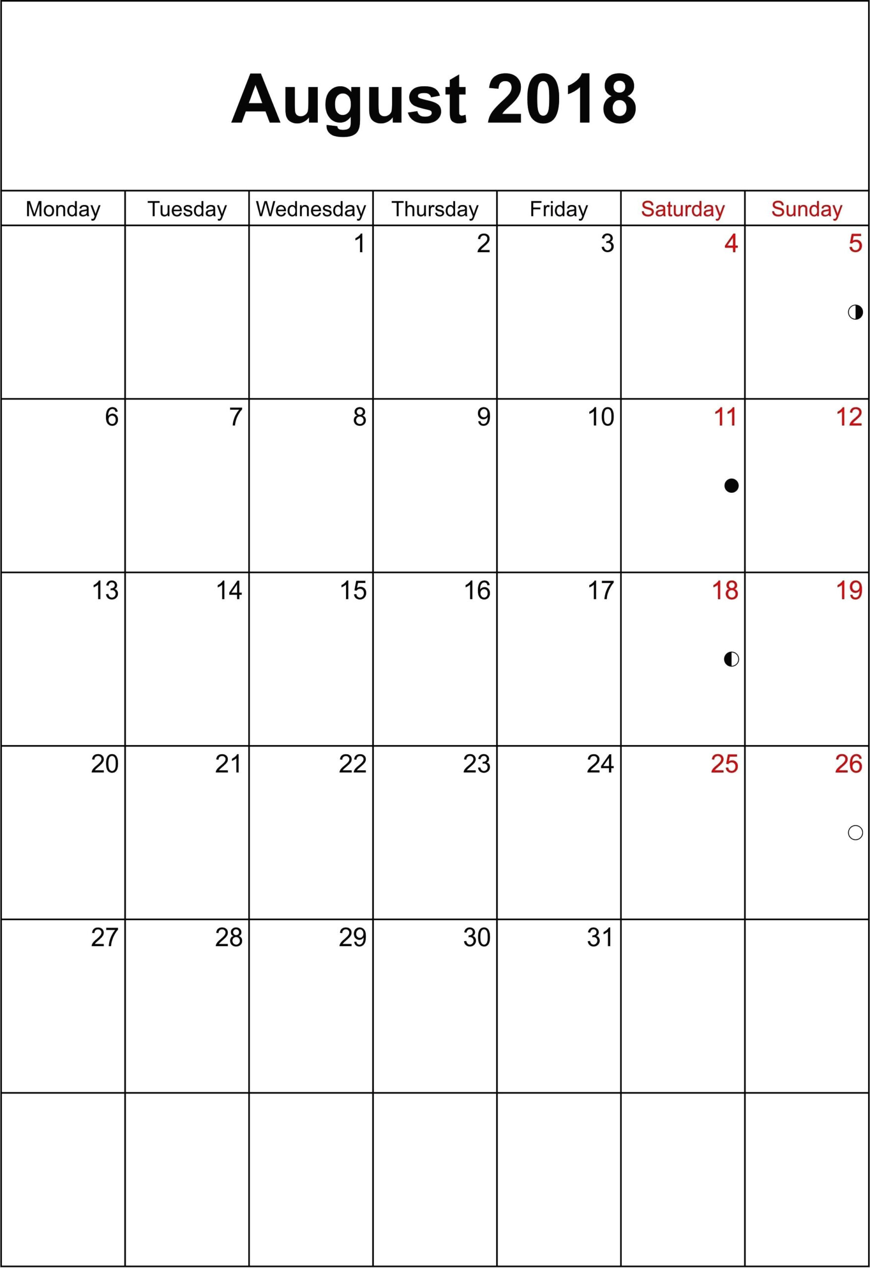 2018 August Calendar Vertical | Calendar Template, Blank