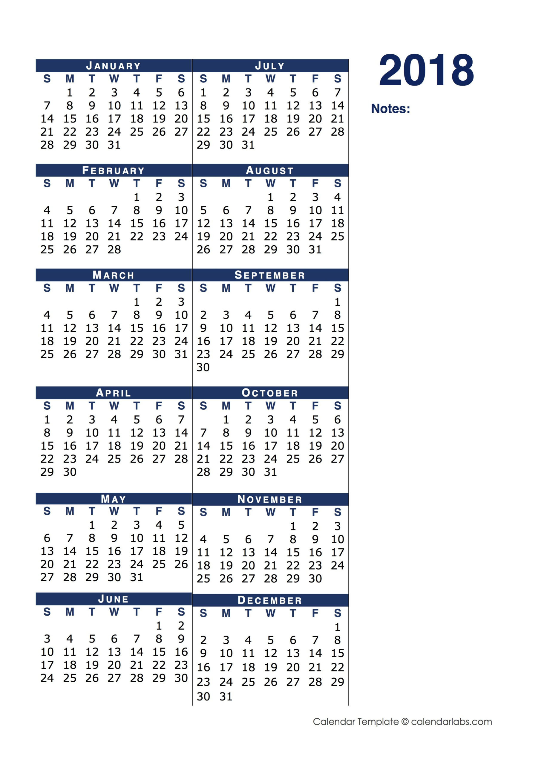 2018 blank calendar half page template free printable