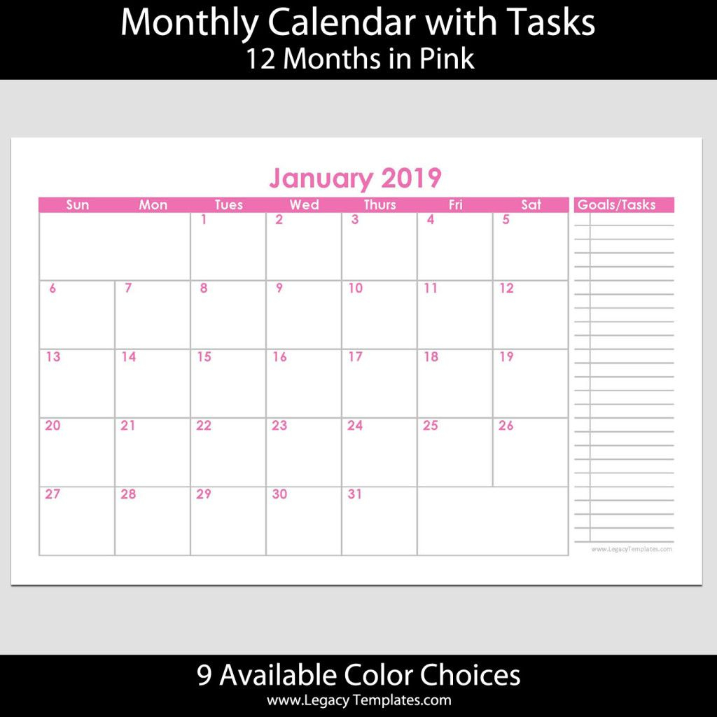 2019 12 Month Landscape Calendar With Tasks 5 5 X 8 5