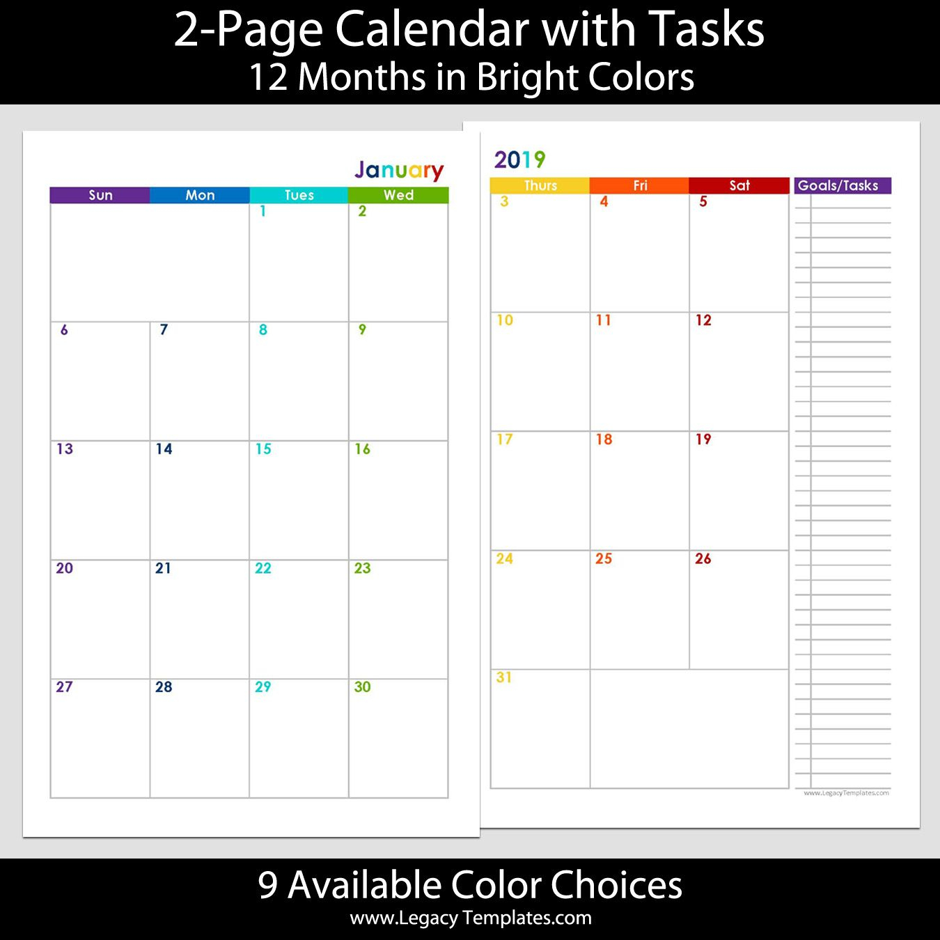 2019 12 months 2 page calendar 5 5 x 8 5 | legacy templates