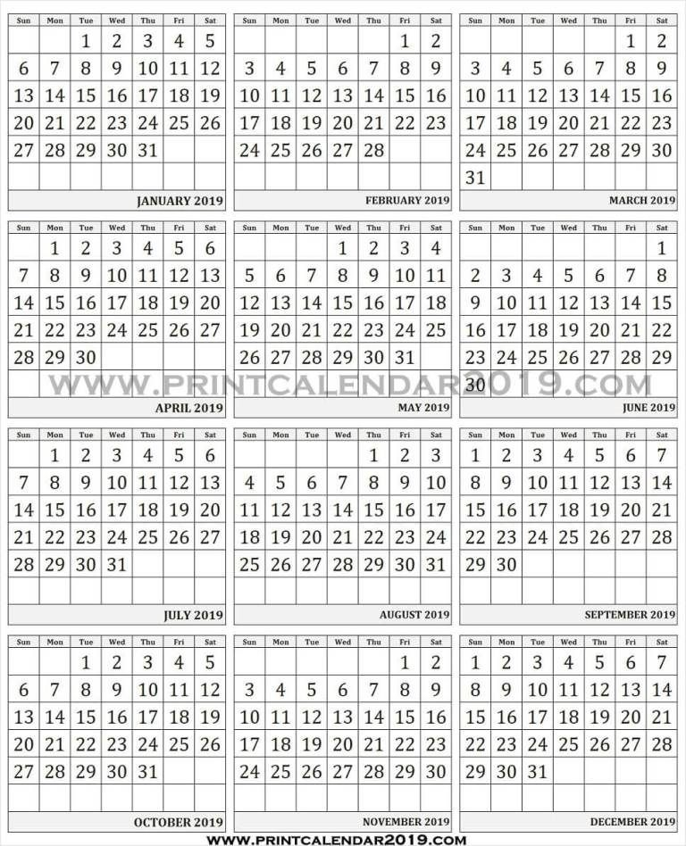 2019 Calendar With Large Numbers | Calendar Template, 2019