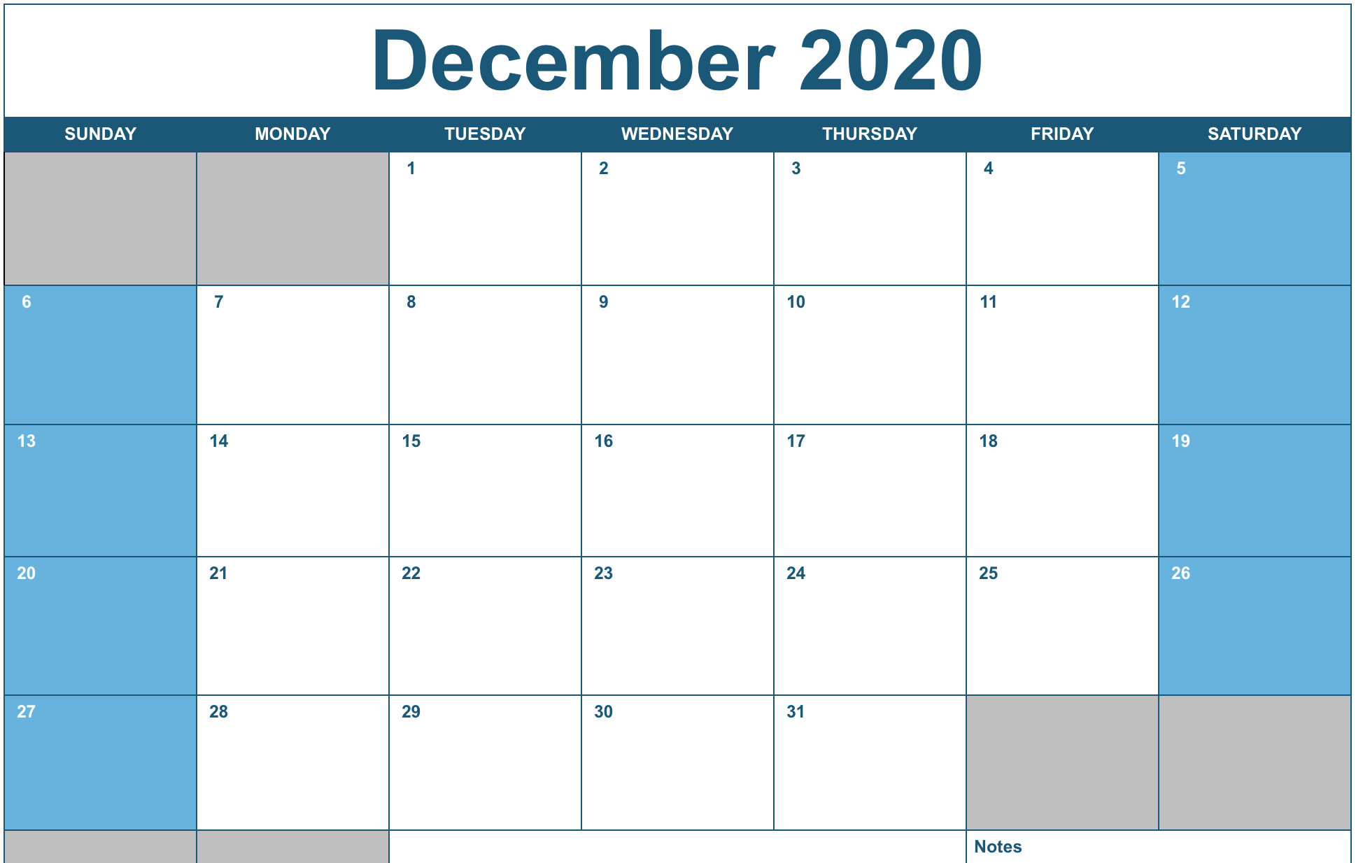 2020 Horizontal Monthly Calendar | Free Iwork Templates