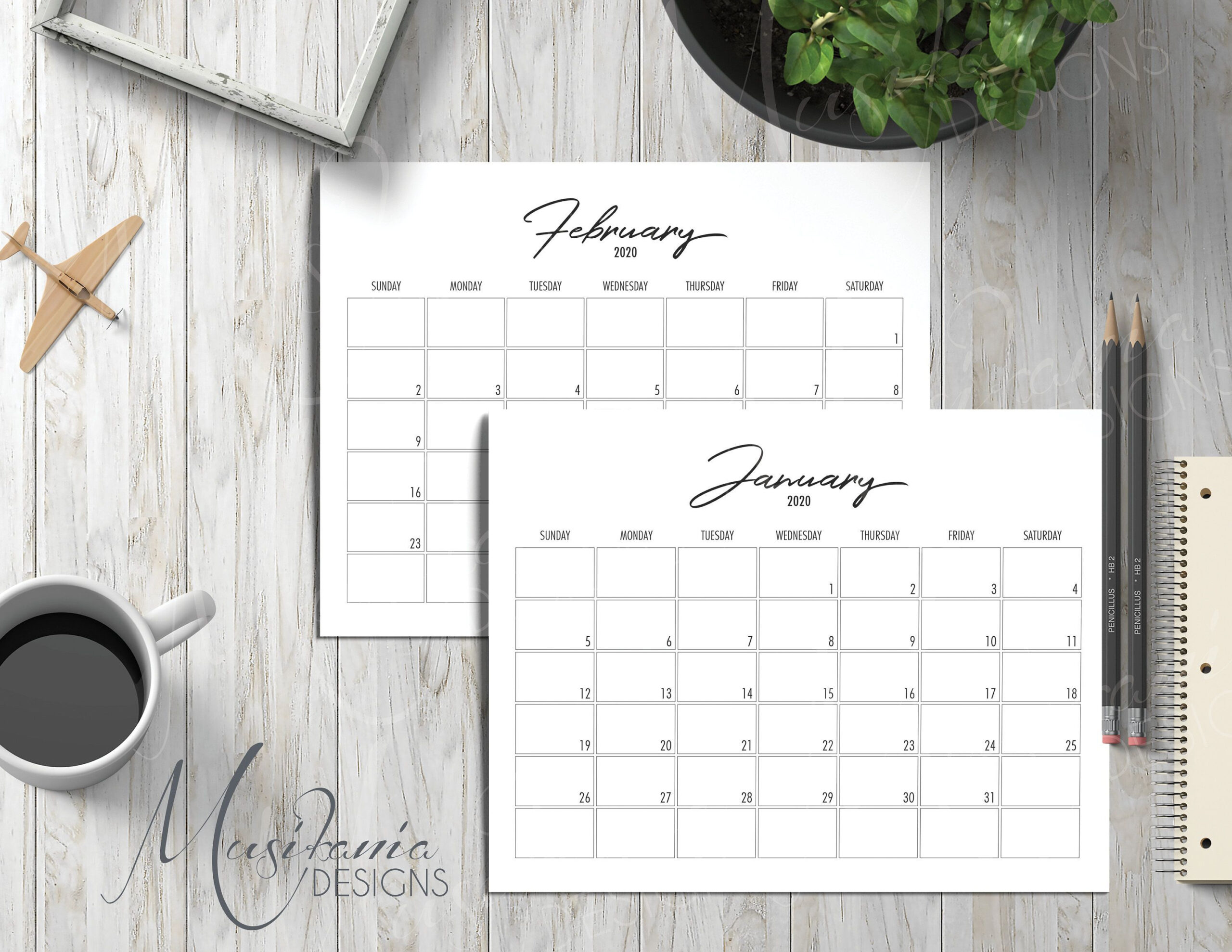 2020 Monthly Calendar Printable, Downloadable, Monthly