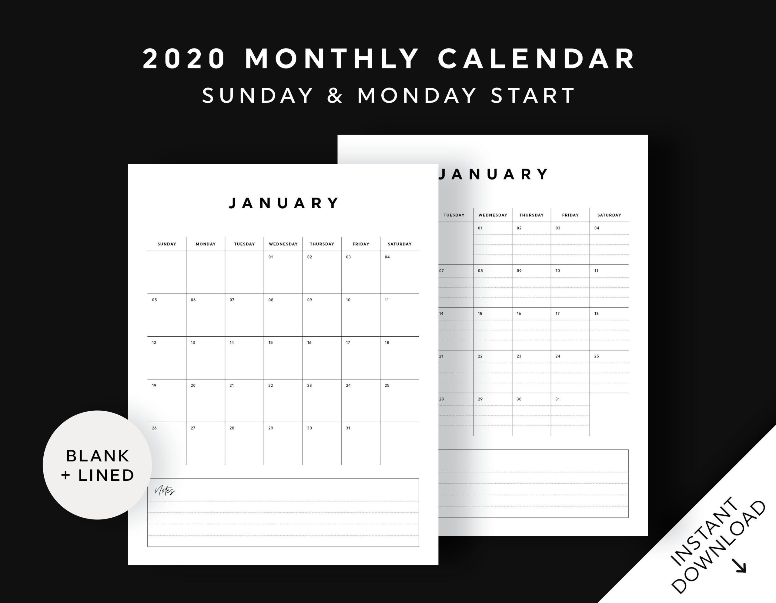 2020 Monthly Vertical Calendar, Wall Calendar, Desk